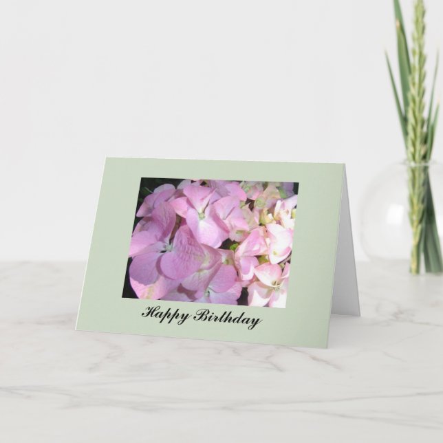 Rosa Hydrangea Födelsedag Kort (Framsida)