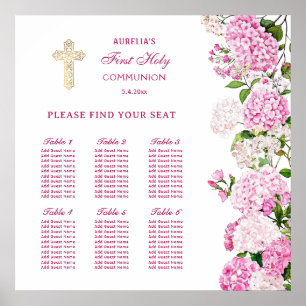 Rosa Hydrangea Första Kommunion Placeringsplan Poster