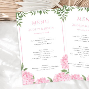 Rosa Hydrangea Framed Gräns Bröllop Papper Menu Flygblad