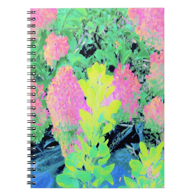 Rosa Hydrangea Garden med Gult Foliage Anteckningsbok (Framsidan)
