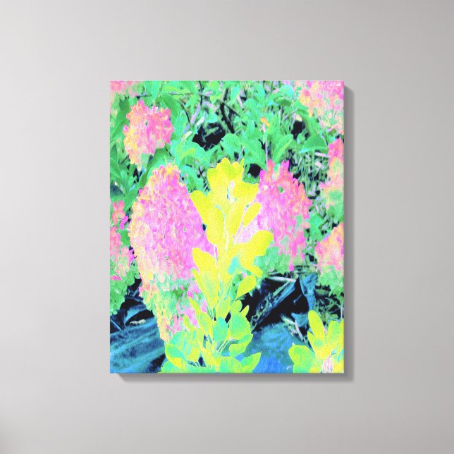 Rosa Hydrangea Garden med Gult Foliage Canvastryck (Framsida)