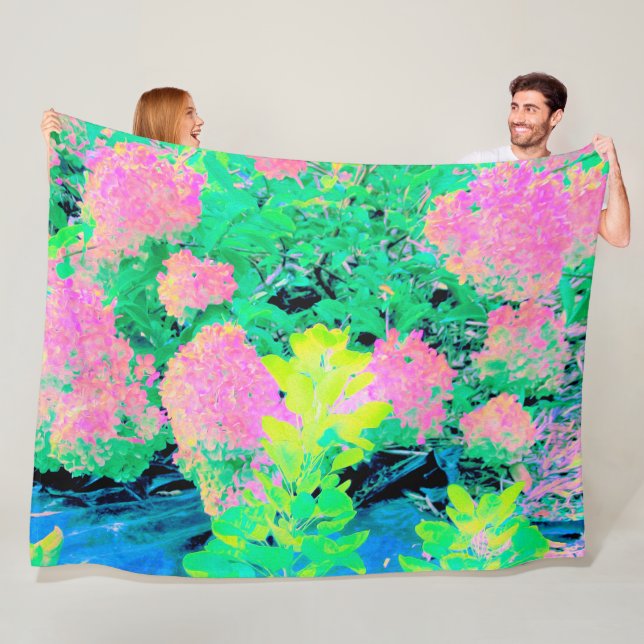 Rosa Hydrangea Garden med Gult Foliage Fleecefilt (På plats)