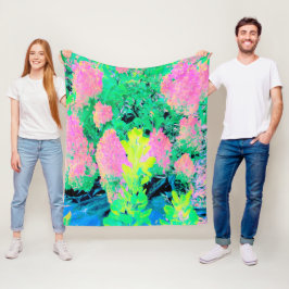 Rosa Hydrangea Garden med Gult Foliage Fleecefilt