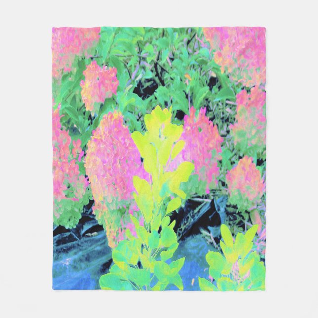 Rosa Hydrangea Garden med Gult Foliage Fleecefilt (Framsidan)