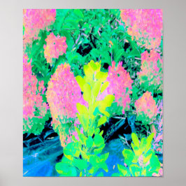 Rosa Hydrangea Garden med Gult Foliage Poster