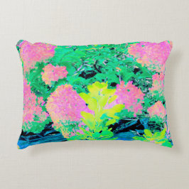 Rosa Hydrangea Garden med Gult Foliage Prydnadskudde