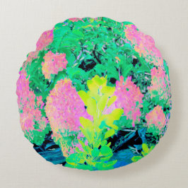 Rosa Hydrangea Garden med Gult Foliage Rund Kudde