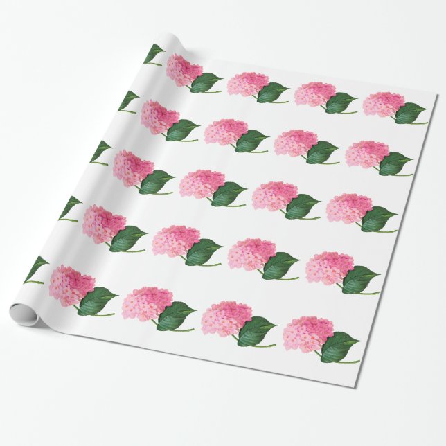 Rosa Hydrangea Glossy Wrapping Papper Presentpapper (Utrullad)