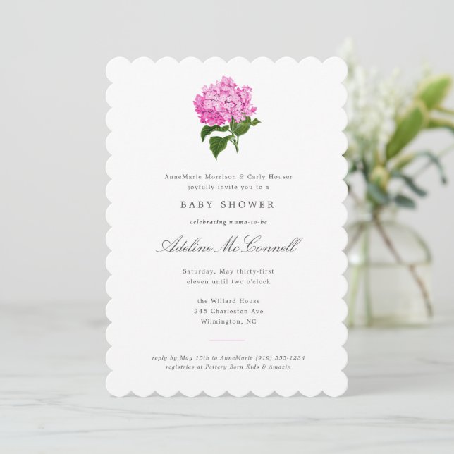 Rosa Hydrangea Grandmillennial Baby Shower Inbjudningar (Stående Fram)