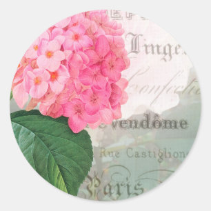 Rosa Hydrangea Kuvert Stickers Runt Klistermärke