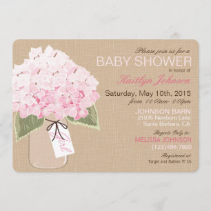 Rosa Hydrangea Mason Burk Rustic Baby Shower Inbjudningar