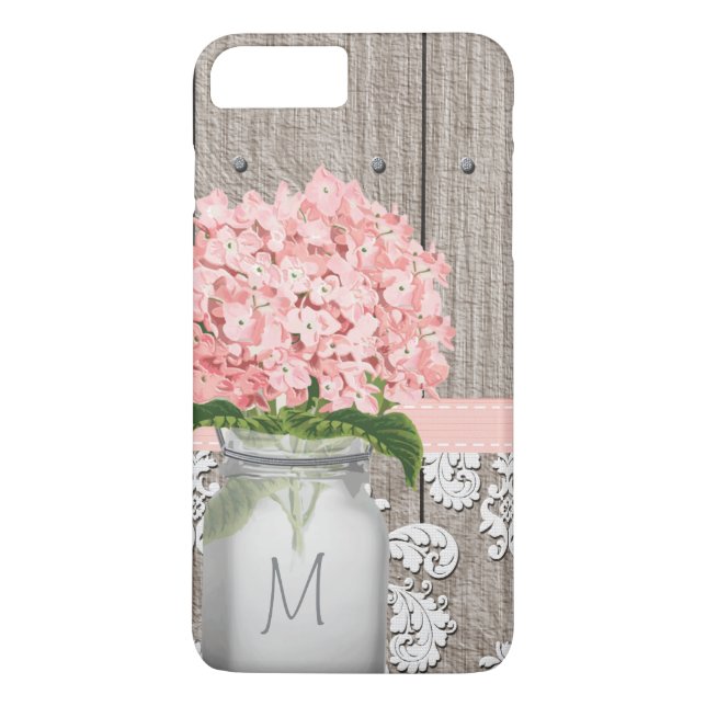 Rosa Hydrangea Monogram Mason Burk Case-Mate iPhone Skal (Baksida)