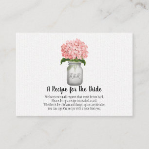 Rosa Hydrangea Monogram Mason Burk Recipe-begäran Visitkort