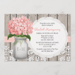 Rosa Hydrangea Monogrammed Mason Burk Möhippa Inbjudningar