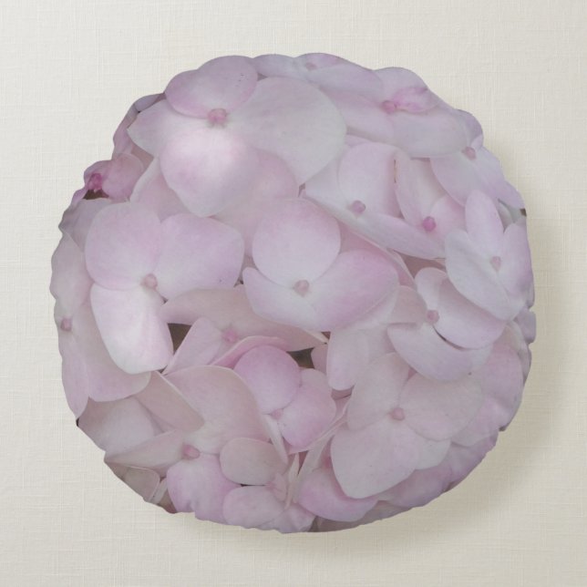 Rosa Hydrangea Mönster Round Pillow Rund Kudde (Framsidan)