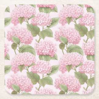 Rosa Hydrangea och Blad Trädgårdsfest Underlägg Papper Kvadrat