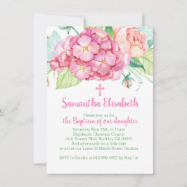 Rosa hydrangea & peony Girl Baptism Inbjudningar