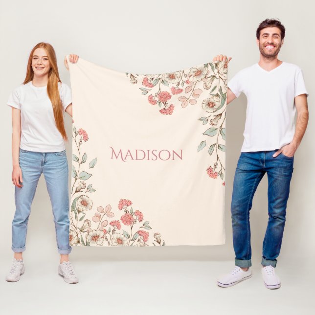 Rosa Hydrangea Personlig Elegant Chic Blommigt Fleecefilt (På plats)