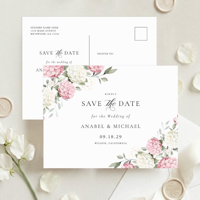 Rosa Hydrangea Save the Date Inbjudan Postkort (Skapare uppladdad)