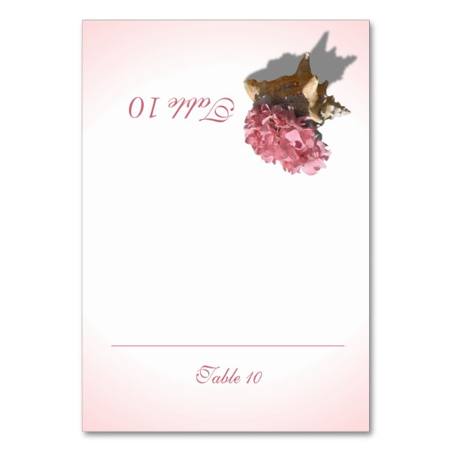 Rosa Hydrangea Sea Snäcka Place Card Bordsnummer (Framsidan)