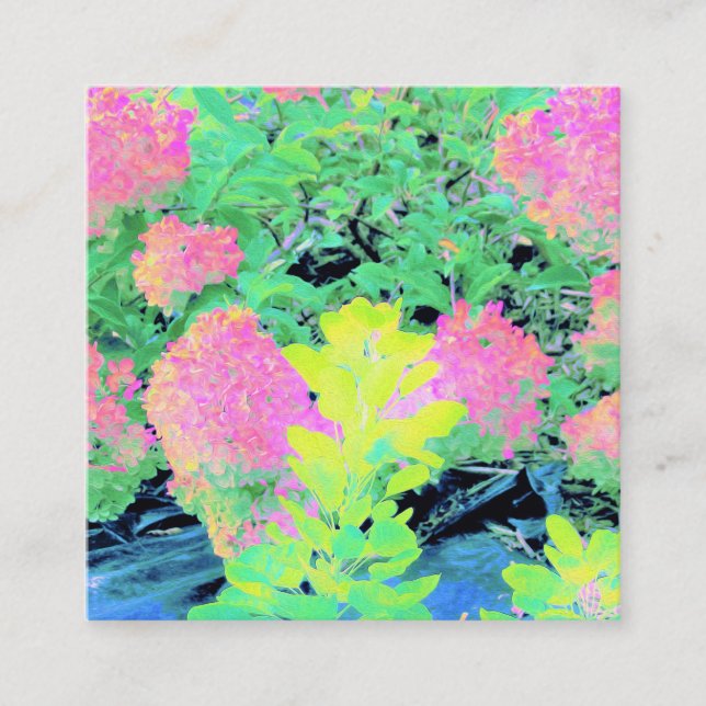 Rosa Hydrangea Trädgård med Gula Löv Rabattkort (Framsida)