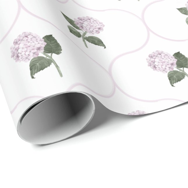 Rosa Hydrangea Trädgårdsblomma Gallergridån Presentpapper (Rullad Hörn)