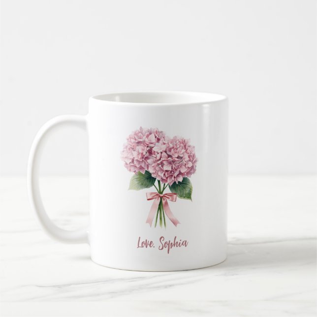 Rosa Hydrangea Vårblomma Blommig Anpassat Namn Kaffemugg (Vänster)
