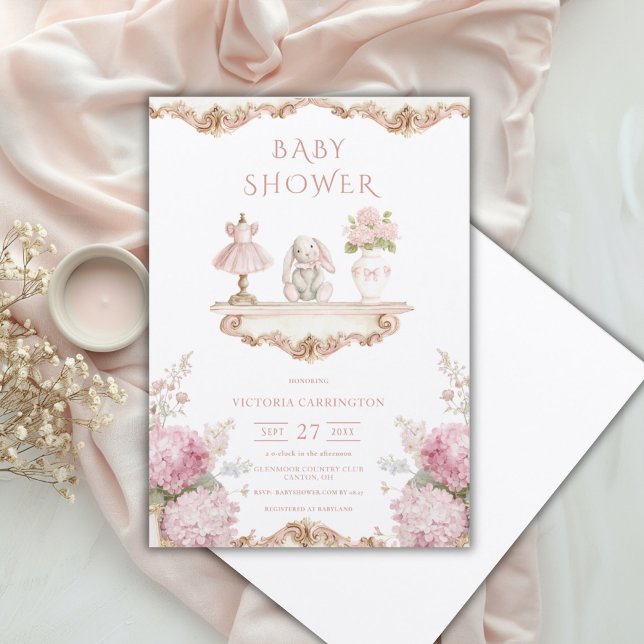 Rosa Hydrangea Vintage Baby Shower Inbjudan (Skapare uppladdad)