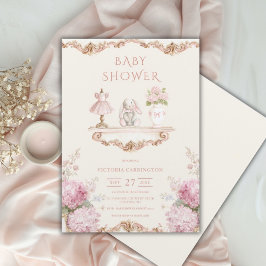 Rosa Hydrangea Vintage Babyfirande Inbjudan