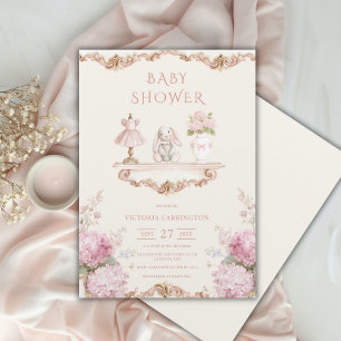 Rosa Hydrangea Vintage Babyfirande Inbjudan