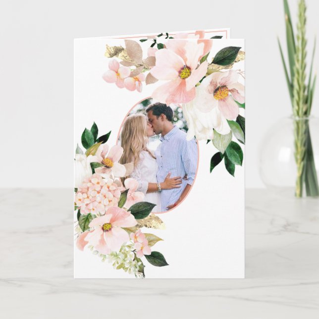 Rosa Hydrangea Vita Tulpaner Foto Boho Bröllop  Inbjudan (Framsida)
