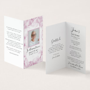Rosa Hydrangea Watercolor Funeral Memorial Prayer Visitkort