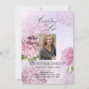 Rosa Hydrangeas Firande of Life Funeral Inbjudningar