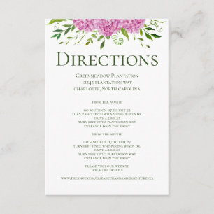 Rosa Hydrangeas Floral Wedding Directions Tilläggskort