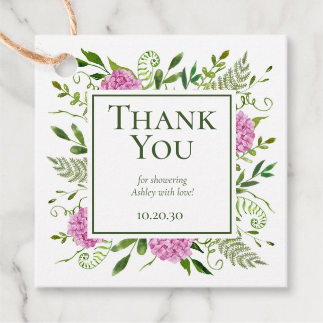 Rosa Hydrangeas Girl Baby Shower Tack Gåvor Etiketter (Framsida)