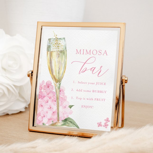 Rosa Hydrangeas & Guld Glas Mimosa Bar Poster (Skapare uppladdad)
