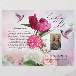Rosa Hydrangeas Hummingbird Funeral Program