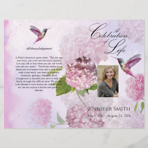 Rosa Hydrangeas Hummingbird Funeral Program