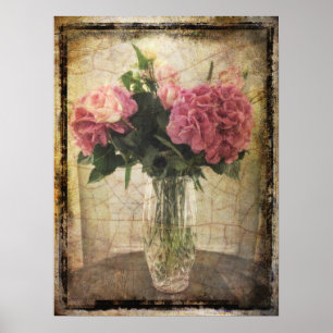 Rosa Hydrangeas i Vas Poster