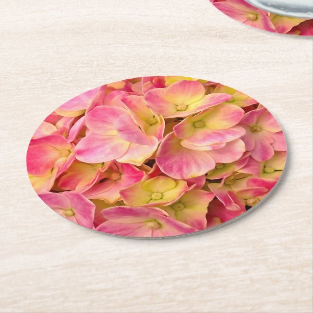 Rosa Hydrangeas-PAPPRA PARTY UNDERLÄGG Papper Rund (Vinklad)