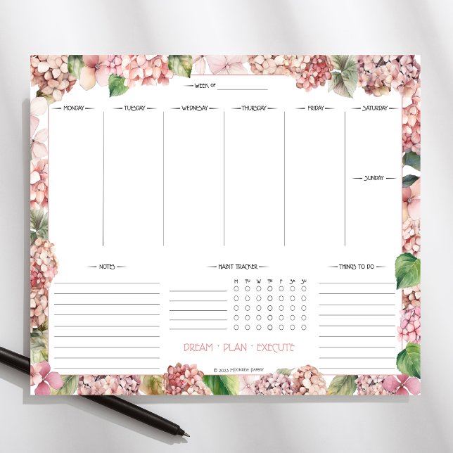  Rosa Hydrangeas Planner Pad Anteckningsblock (Skapare uppladdad)