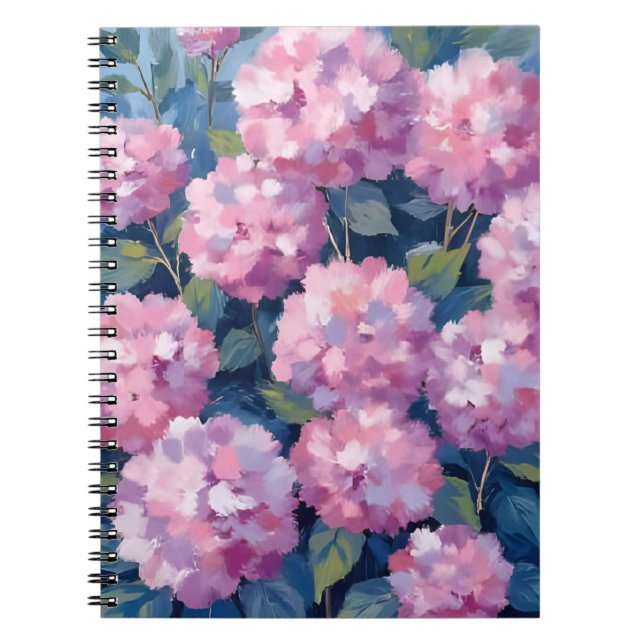 Rosa Hydrangeor Blommig Akvarell Anteckningsbok (Framsidan)