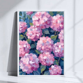 Rosa Hydrangeor Blommig Akvarellkonst Poster