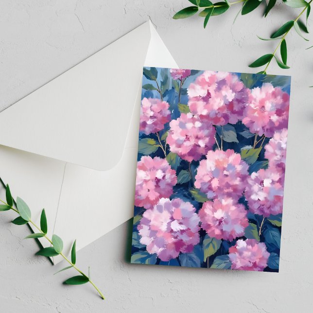 Rosa Hydrangeor Blommig Akvarellkort (Skapare uppladdad)