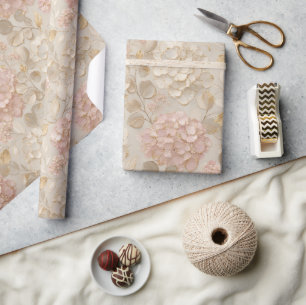 Rosa Hydrangeor Blommig Guld Elegant Presentpapper