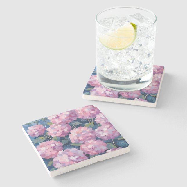 Rosa Hydrangeor Blommig Stenunderlägg (Sidan)