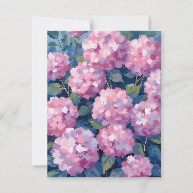 Rosa Hydrangeor Blommig Tack Kort (Framsida)