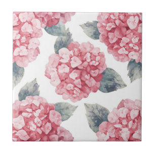 Rosa Hydrangeor Vattenfärg Blommor Målning Kakelplatta