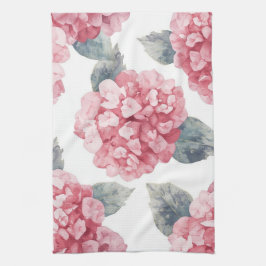 Rosa Hydrangeor Vattenfärg Blommor Målning Kökshandduk