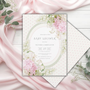 Rosa Hydrangeor Vintage Babyfirande Inbjudningar